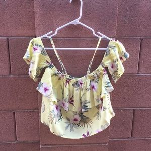 Hollister crop shoulder Hawaii print shirt small